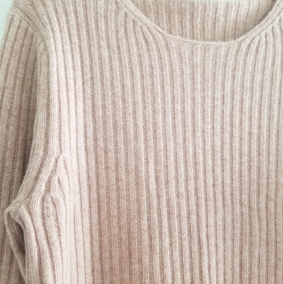 VINCE Wool Cashmere Knitted Pullover Sweater Size L Large Pink Tan - Picture 6 of 8